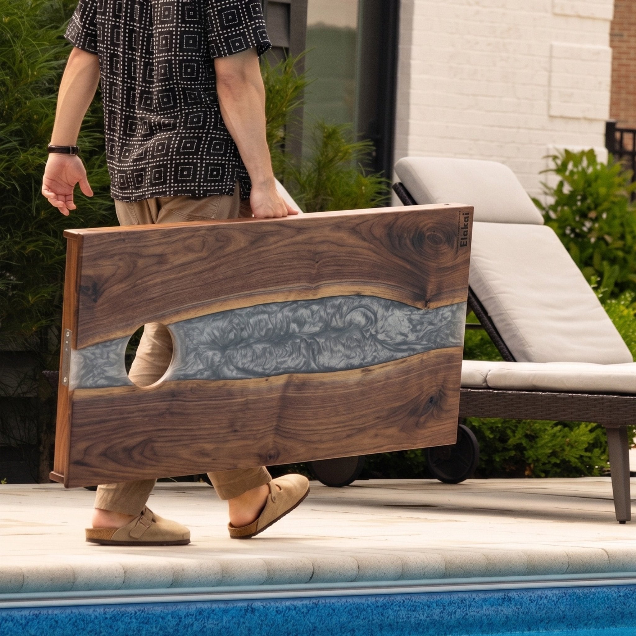 Elakai 2ft x 4ft Resin & Wood Classic Cornhole Set | Live Edge River Collection | Heirloom Boulevard