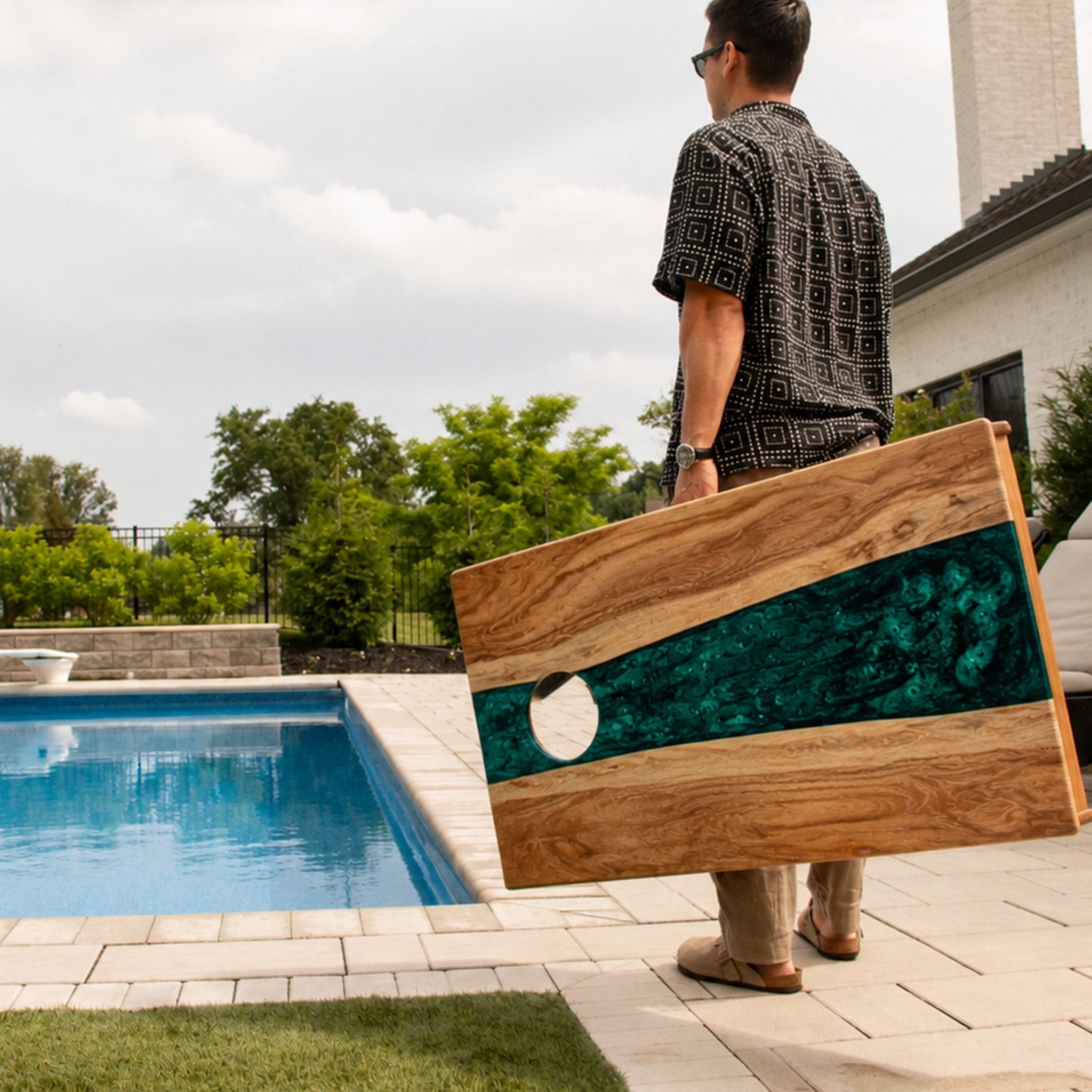 Elakai 2ft x 4ft Resin & Wood Classic Cornhole Set | Live Edge River Collection | Heirloom Boulevard