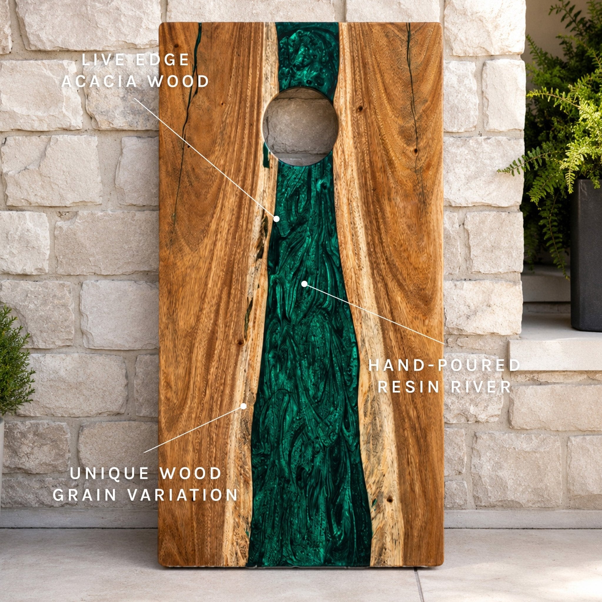 Elakai 2ft x 4ft Resin & Wood Classic Cornhole Set | Live Edge River Collection | Heirloom Boulevard