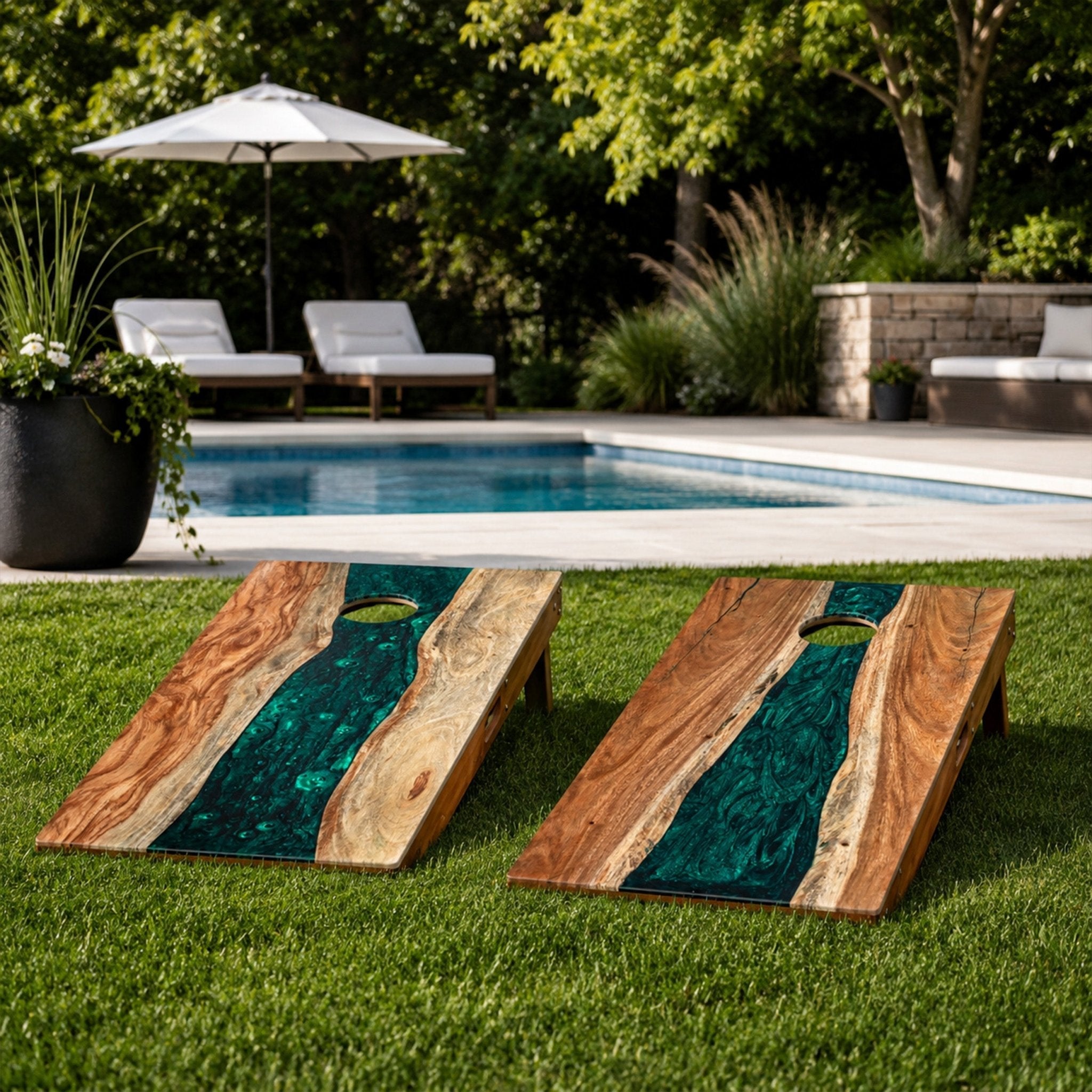 Elakai 2ft x 4ft Resin & Wood Classic Cornhole Set | Live Edge River Collection | Heirloom Boulevard