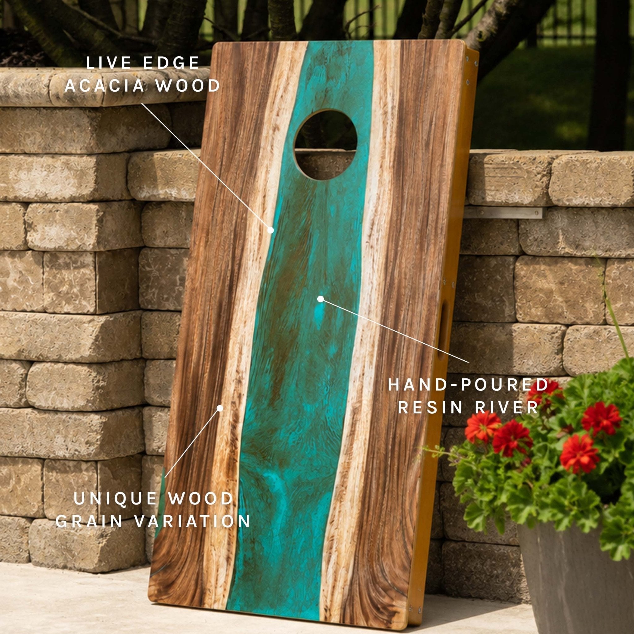 Elakai 2ft x 4ft Resin & Wood Classic Cornhole Set | Live Edge River Collection | Heirloom Boulevard