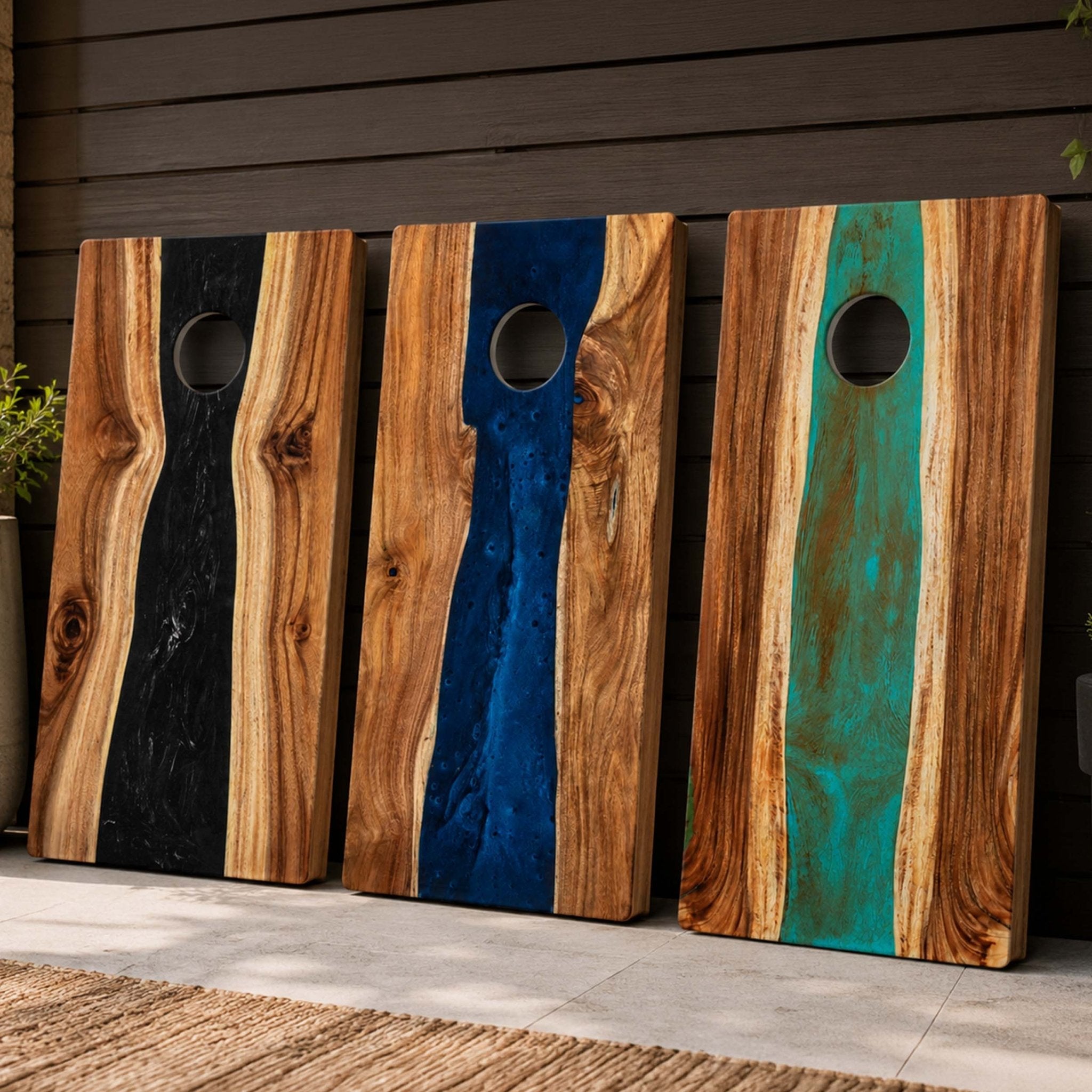 Elakai 2ft x 4ft Resin & Wood Classic Cornhole Set | Live Edge River Collection | Heirloom Boulevard