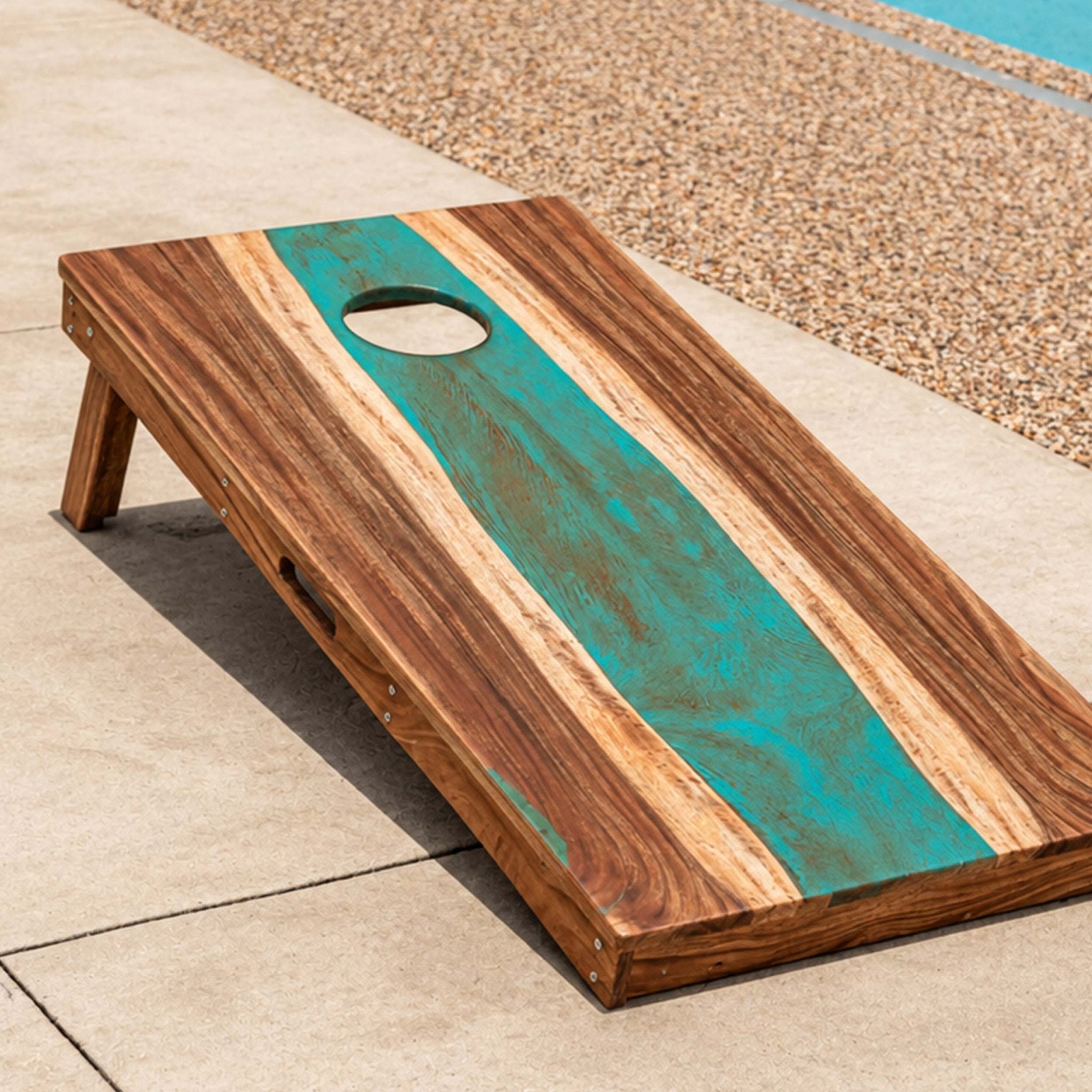Elakai 2ft x 4ft Resin & Wood Classic Cornhole Set | Live Edge River Collection | Heirloom Boulevard