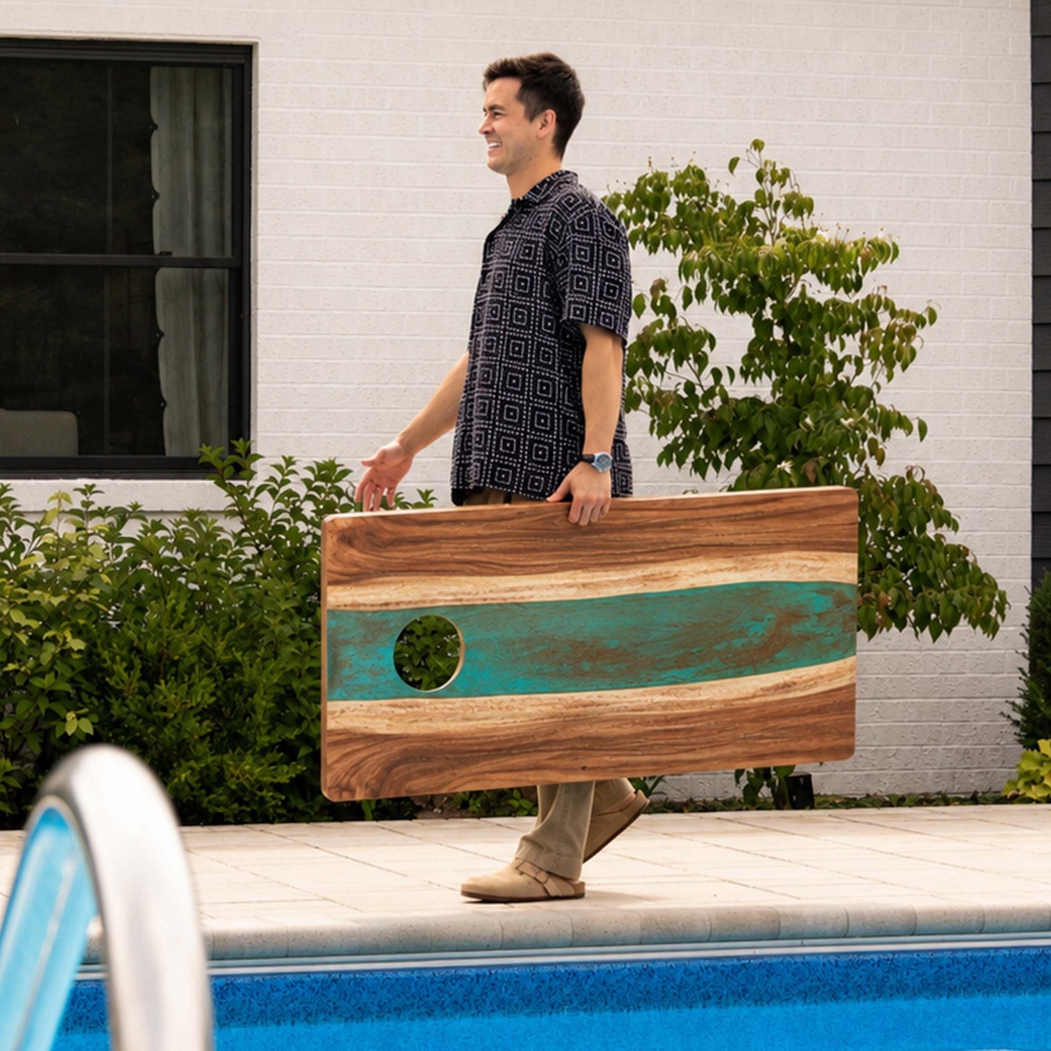 Elakai 2ft x 4ft Resin & Wood Classic Cornhole Set | Live Edge River Collection | Heirloom Boulevard