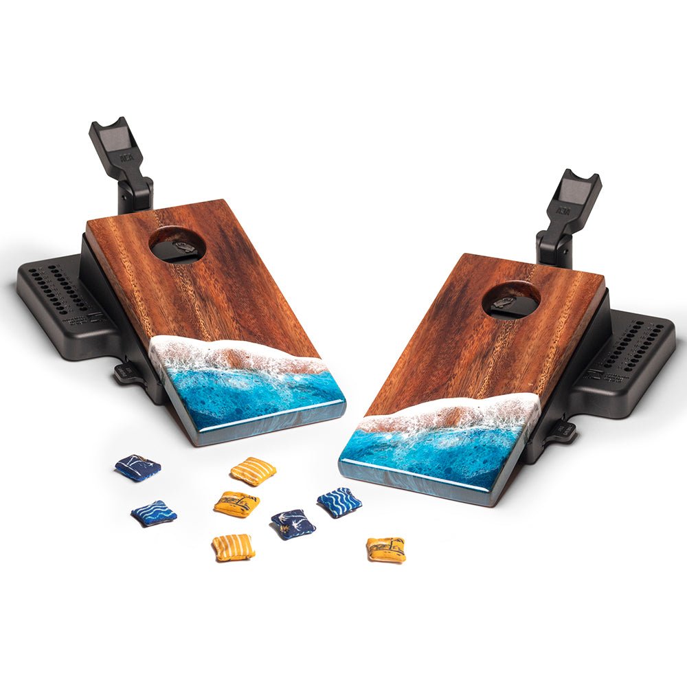 Elakai The Beach Epoxy Resin Double Chuck ART Mini Tabletop Cornhole Game | Heirloom Boulevard