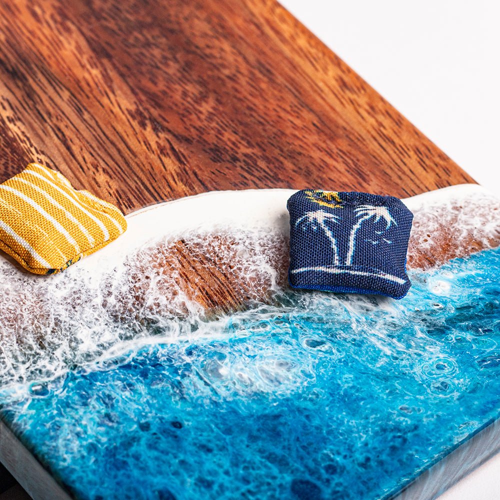 Elakai The Beach Epoxy Resin Double Chuck ART Mini Tabletop Cornhole Game | Heirloom Boulevard