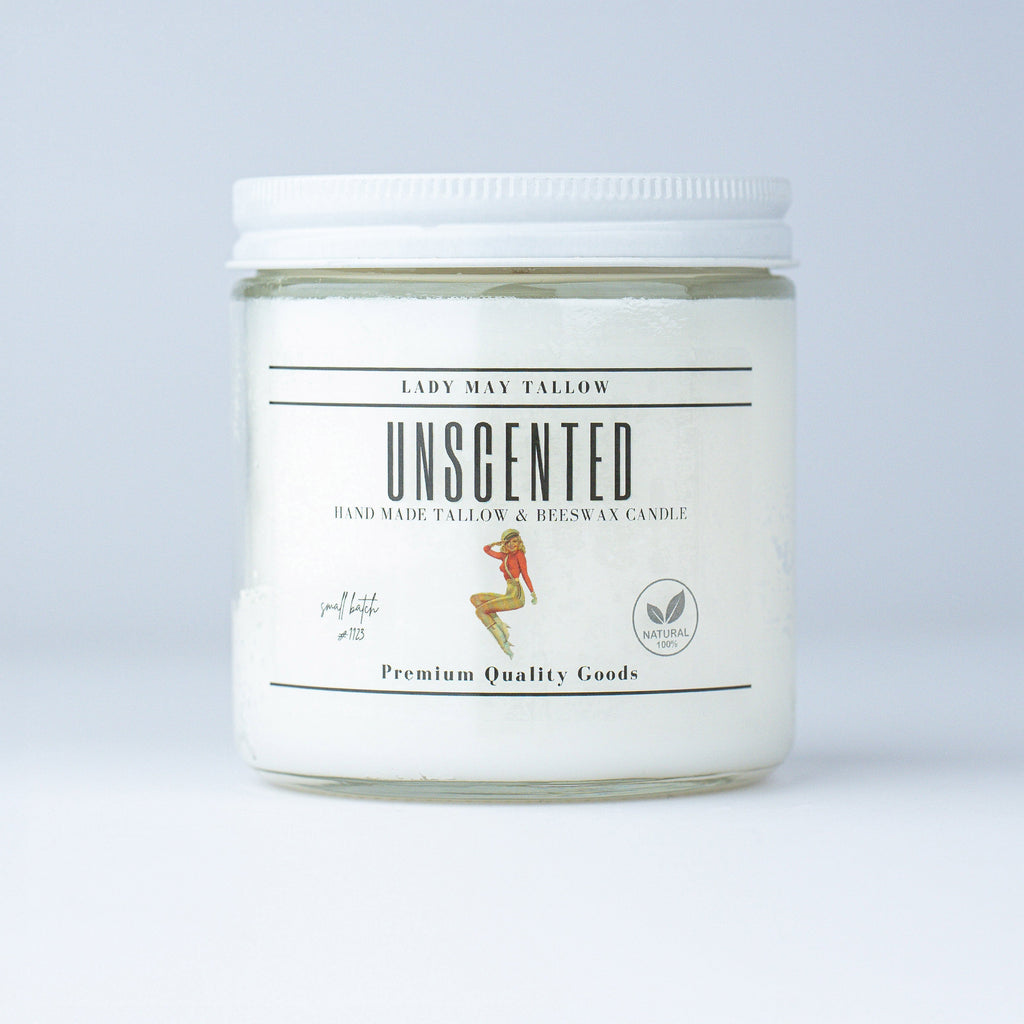 Unscented Tallow & Beeswax Candle | All-Natural, Non-Toxic, Clean-Burning Lady May Tallow | Heirloom Boulevard