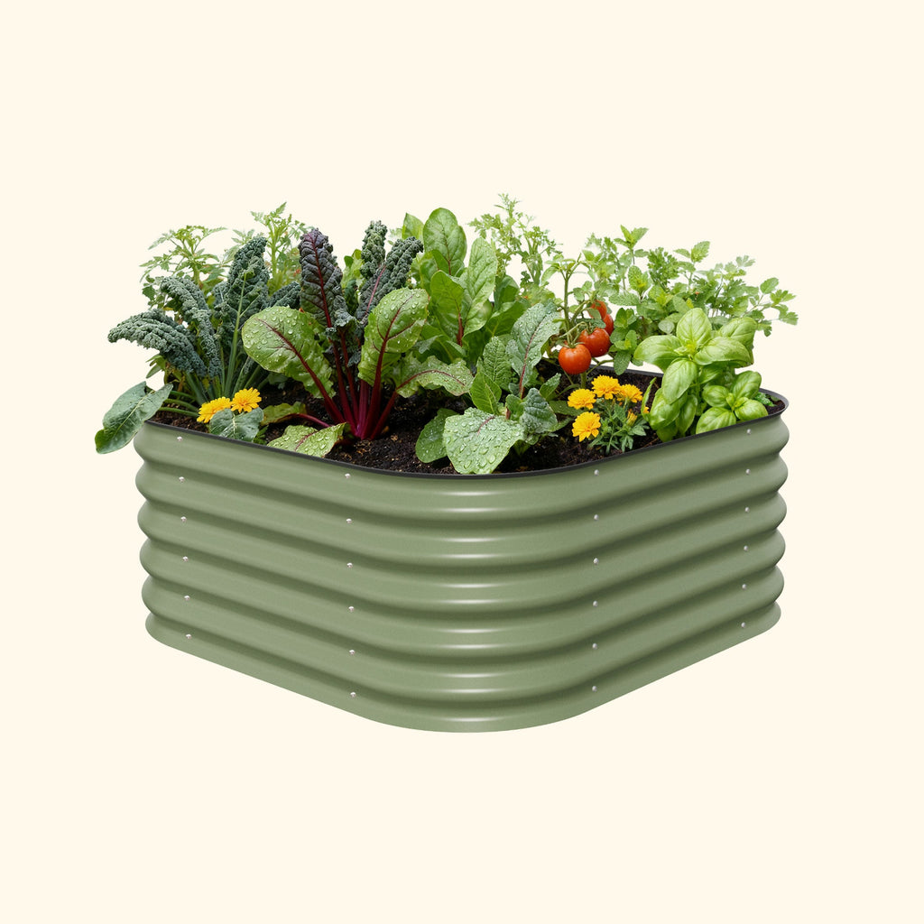 Vego Garden 17" Tall 4 In 1 Small Modular Metal Raised Garden Bed Kit Olive Green | Heirloom Boulevard