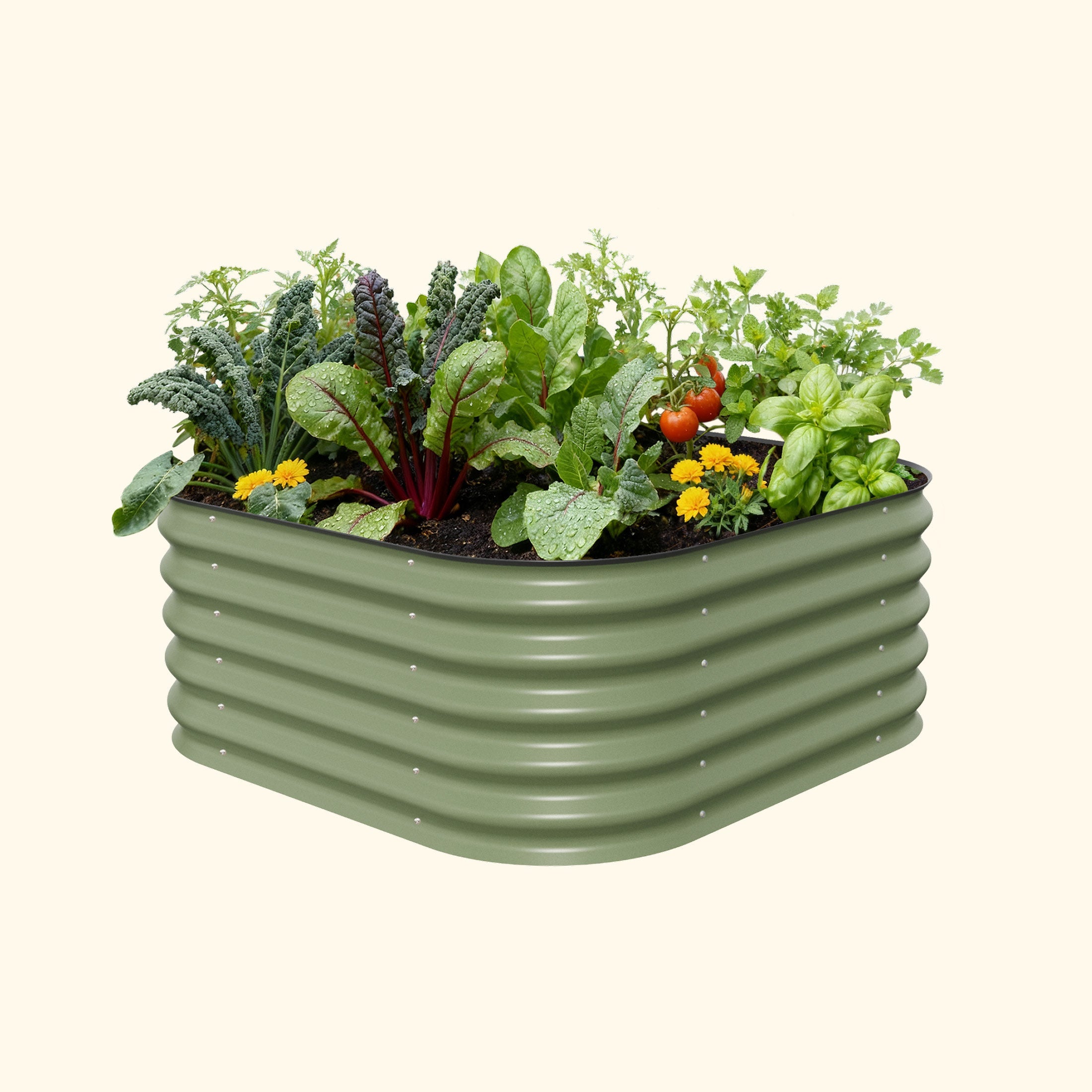 Vego Garden 17" Tall 4 In 1 Small Modular Metal Raised Garden Bed Kit Olive Green | Heirloom Boulevard