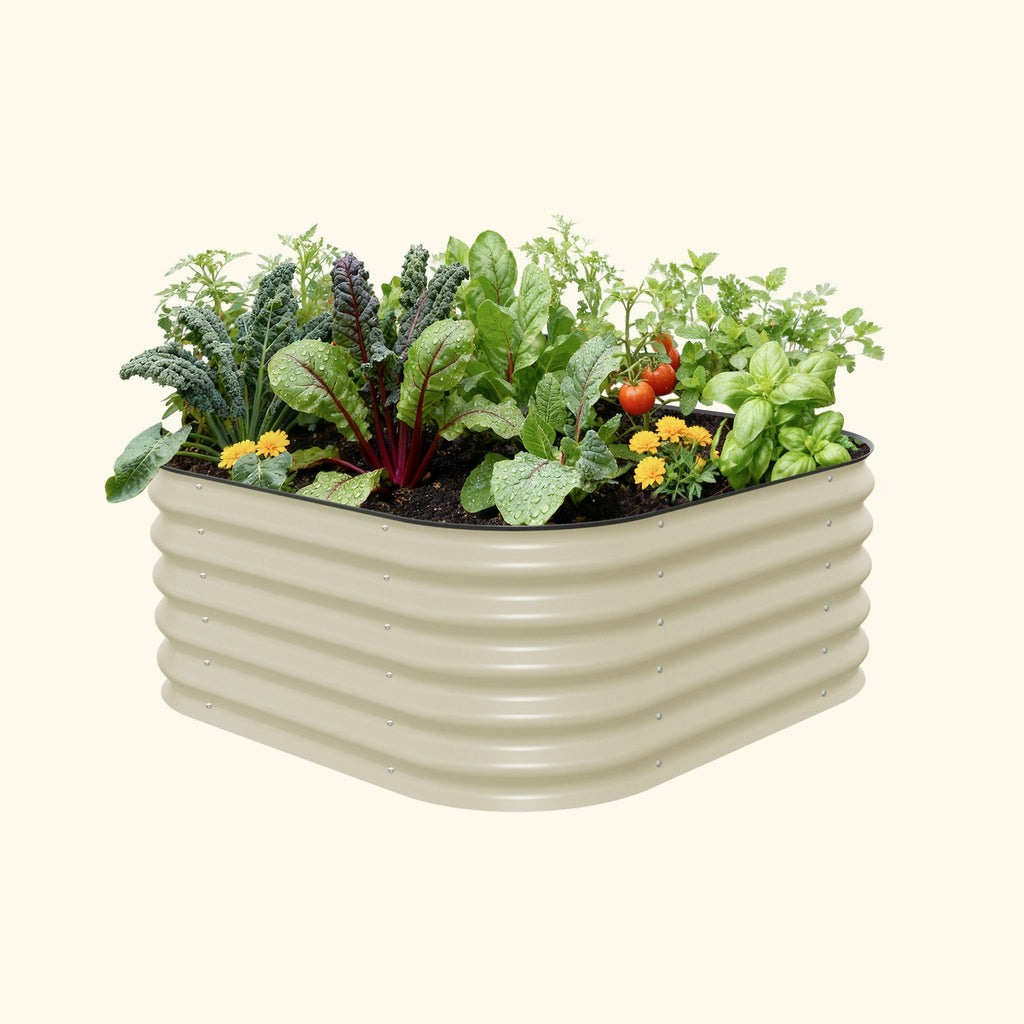 Vego Garden 17" Tall 4 In 1 Small Modular Metal Raised Garden Bed Kit Pearl White | Heirloom Boulevard
