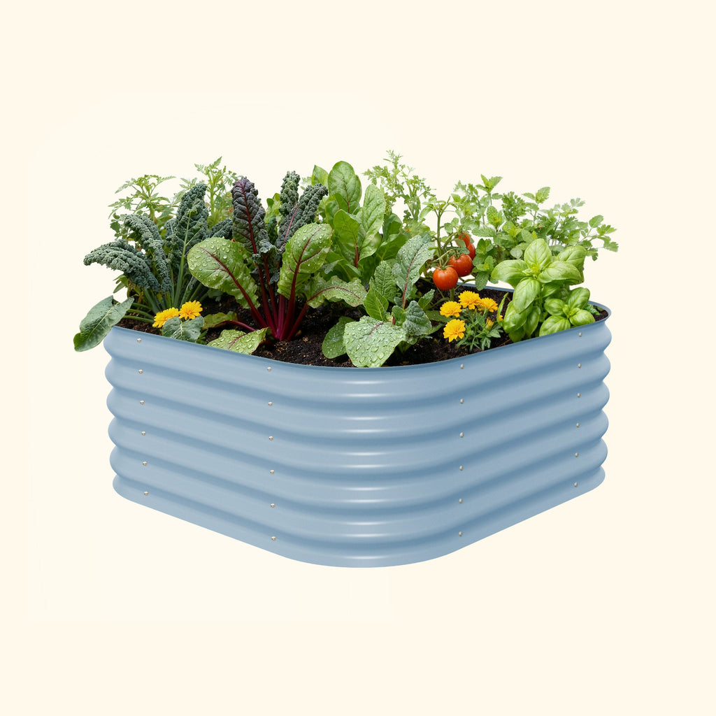 Vego Garden 17" Tall 4 In 1 Small Modular Metal Raised Garden Bed Kit Sky Blue | Heirloom Boulevard