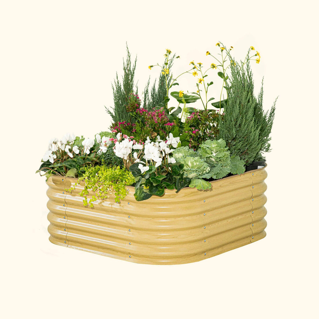 Vego Garden 17" Tall 4 In 1 Small Modular Metal Raised Garden Bed Kit Sunlit Oak | Heirloom Boulevard