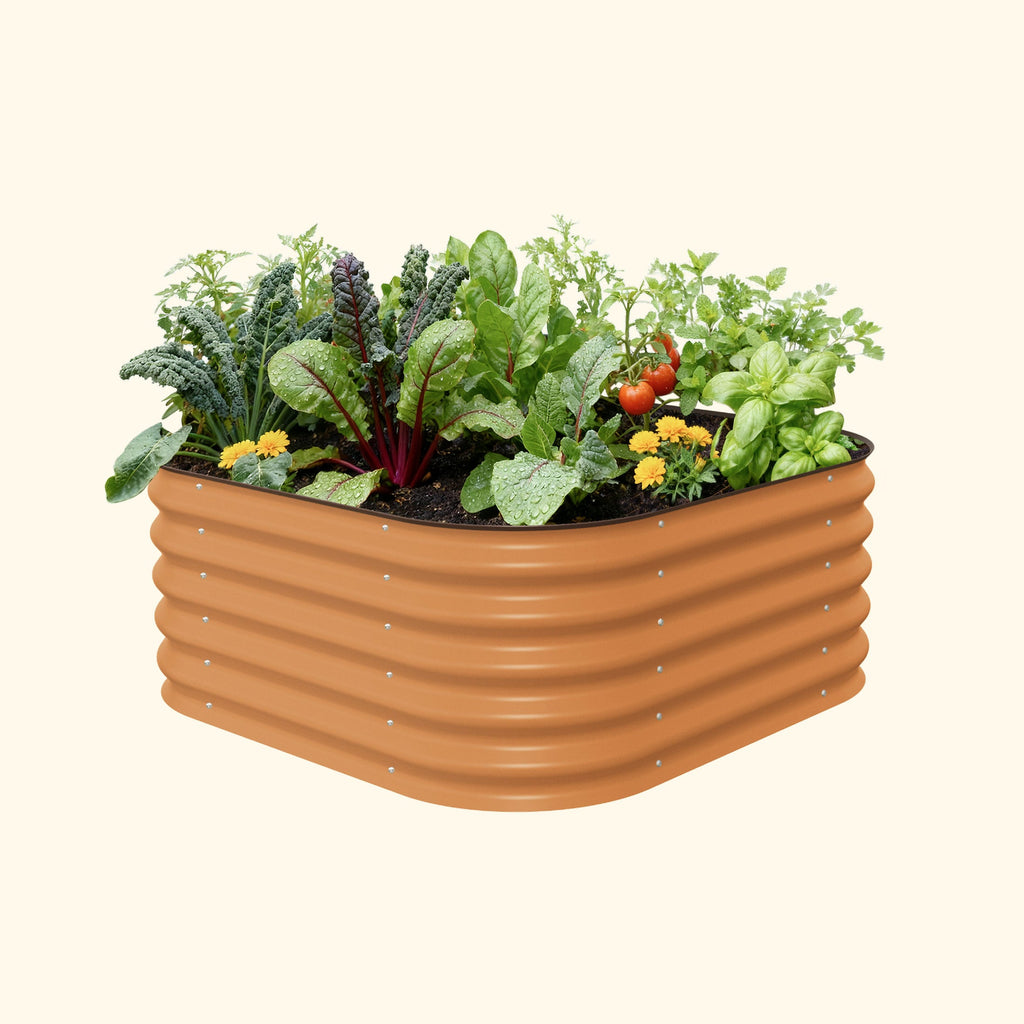 Vego Garden 17" Tall 4 In 1 Small Modular Metal Raised Garden Bed Kit Terra Cotta | Heirloom Boulevard