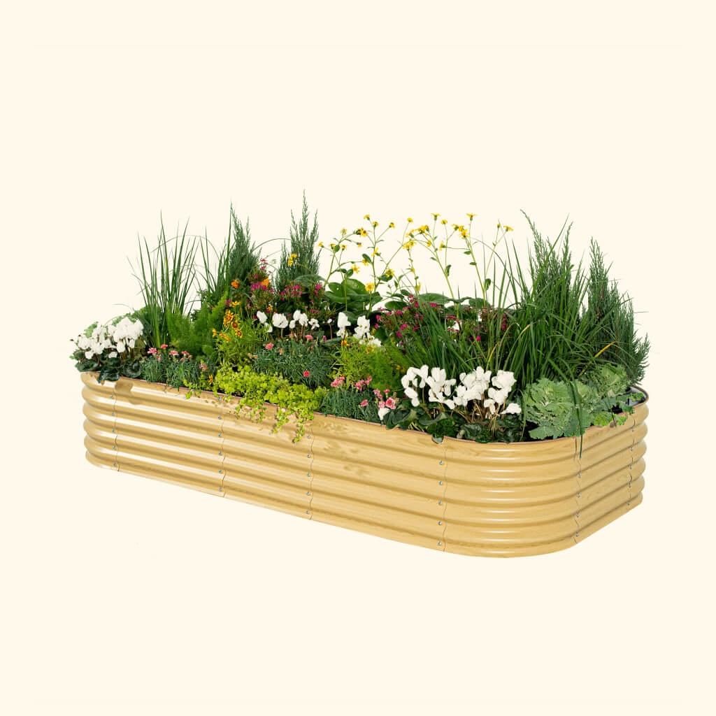 Vego Garden 17" Tall 10 In 1 Jumbo Modular Metal Raised Garden Bed Kit Sunlit Oak | Heirloom Boulevard