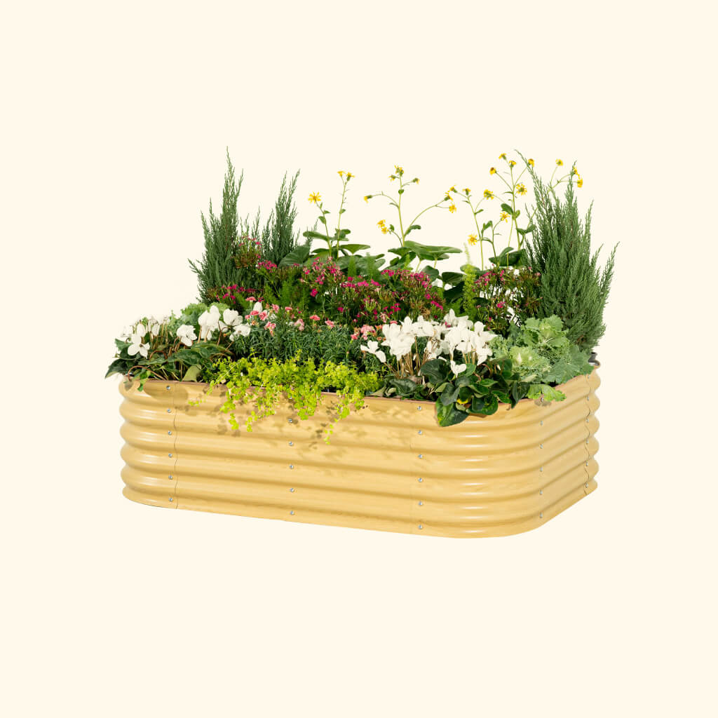 Vego Garden 17" Tall 6 In 1 Medium Modular Metal Raised Garden Bed Kit Sunlit Oak | Heirloom Boulevard