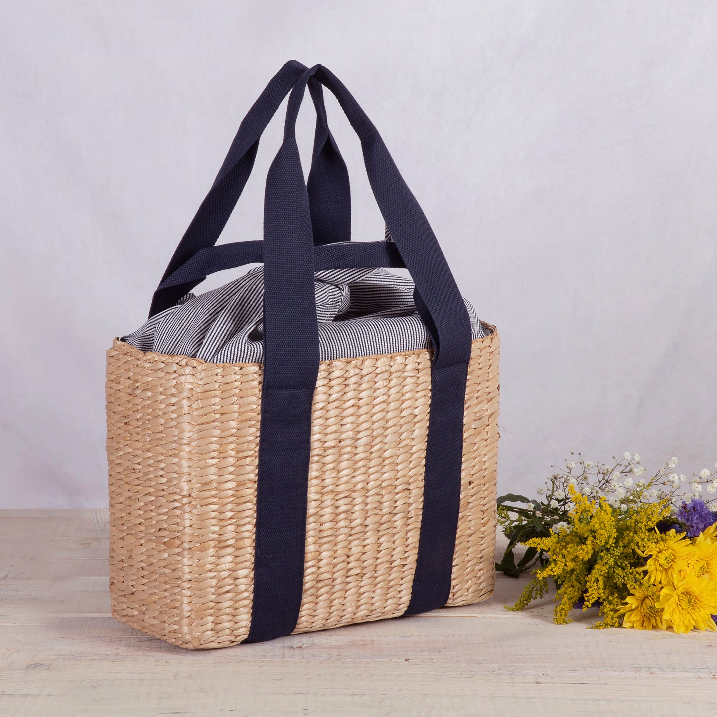 Picnic Time Parisian Picnic Basket Beige with Navy Blue Accents | Heirloom Boulevard