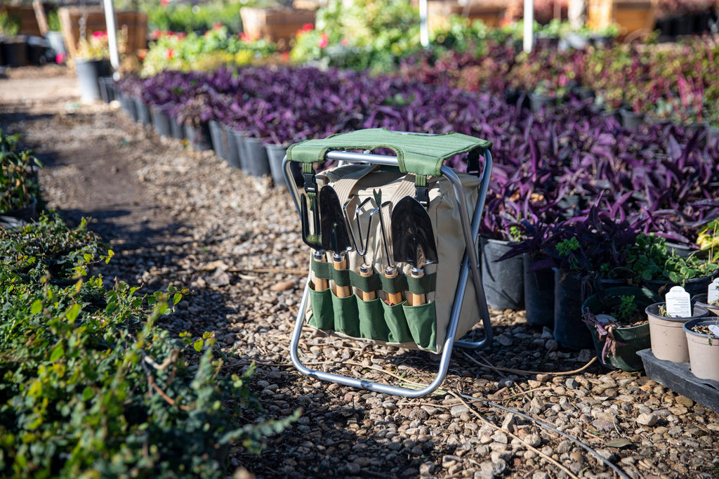 Oniva Gardener Folding Seat with Tools | Heirloom Boulevard