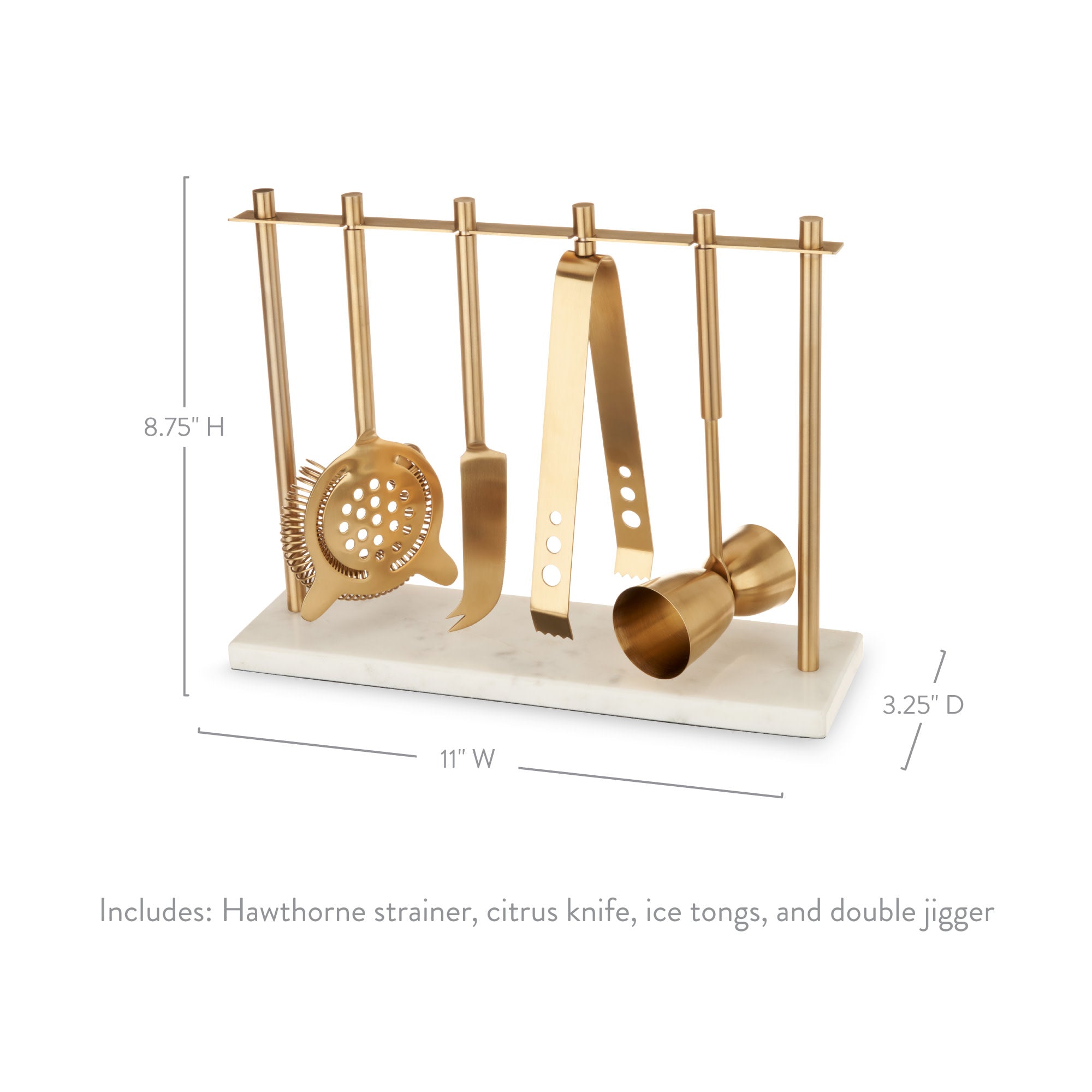 4-Piece Bar Tool Set in Gold with Marble and Stainless Steel Stand